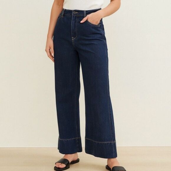 OAT Denim - OAT New York Wide Leg Jeans Womens 12 / 31 High Rise Dark Wash Denim Stretch